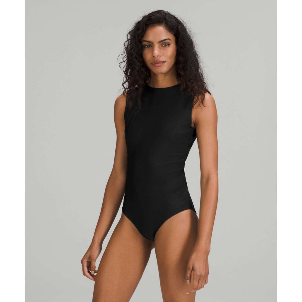 Lululemon Waterside High-Neck One-Piece Swimsuit Black Womens Swimwear Size 14
